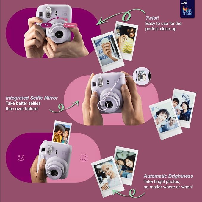 Fujifilm Instax Mini 12 Instant Camera + MiniMate Accessory Bundle & Compatible