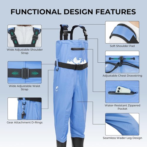 Calamus WaveWalker Kids' Chest Waders - 100% Waterproof Youth Fishing Gear with PVC Boots & Knee Pads
