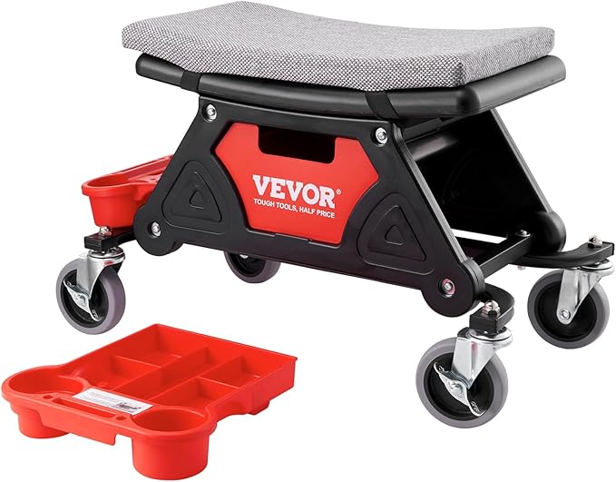 VEVOR Mechanic Stool 300 LBS Capacity with Wheels, Heavy Duty Rolling Tool Seat and 250 LBS Pneumatic Creeper Garage/Shop Seat for Automotive Auto Repair