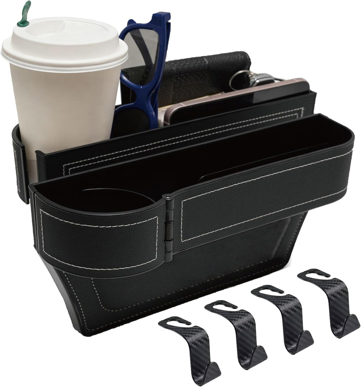 Car Seat Gap Filler Organizer,2 Pack Gap Filler for Car,Seat Gap Storage Box with Cup Holder Expander,Car Organizer Front Seat for Holding Phone, Glasses, Keys, Cards(Black)