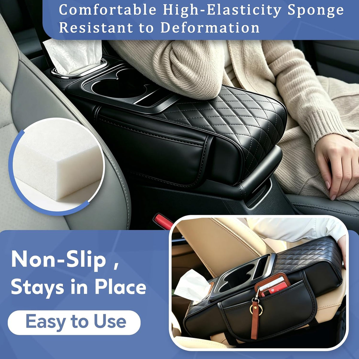 SAMPUSS 5-in-1 Center Console Cover Organizer Car Cup Holder Tissue Holder