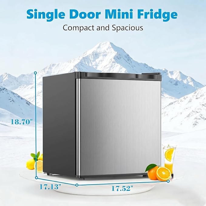 Antarctic Star Mini Fridge with Freezer, Rated 1.6 cu.ft, Small Upright Refrigerator with Removable Shelves, 7 Adjustable Thermostat, Low Noise for Bedroom/Apartment/Office,Silver