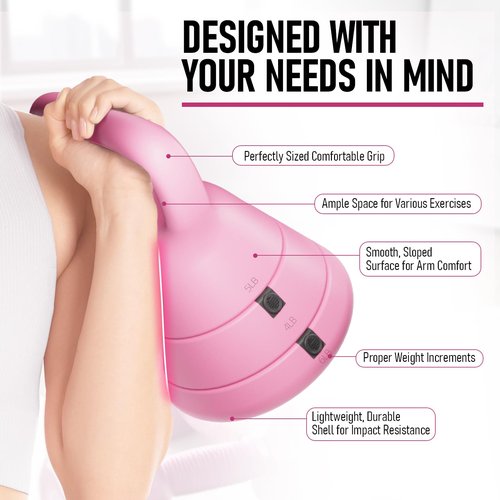 Adjustable Kettlebell, 5lb 9lb 15lb Kettlebell Weights Set, Ergonomic Design & Wide-Handle for Home Gym, Full-Body Workouts Strength Training and Weight Loss, Good for Men Women & Beginners (Pink)