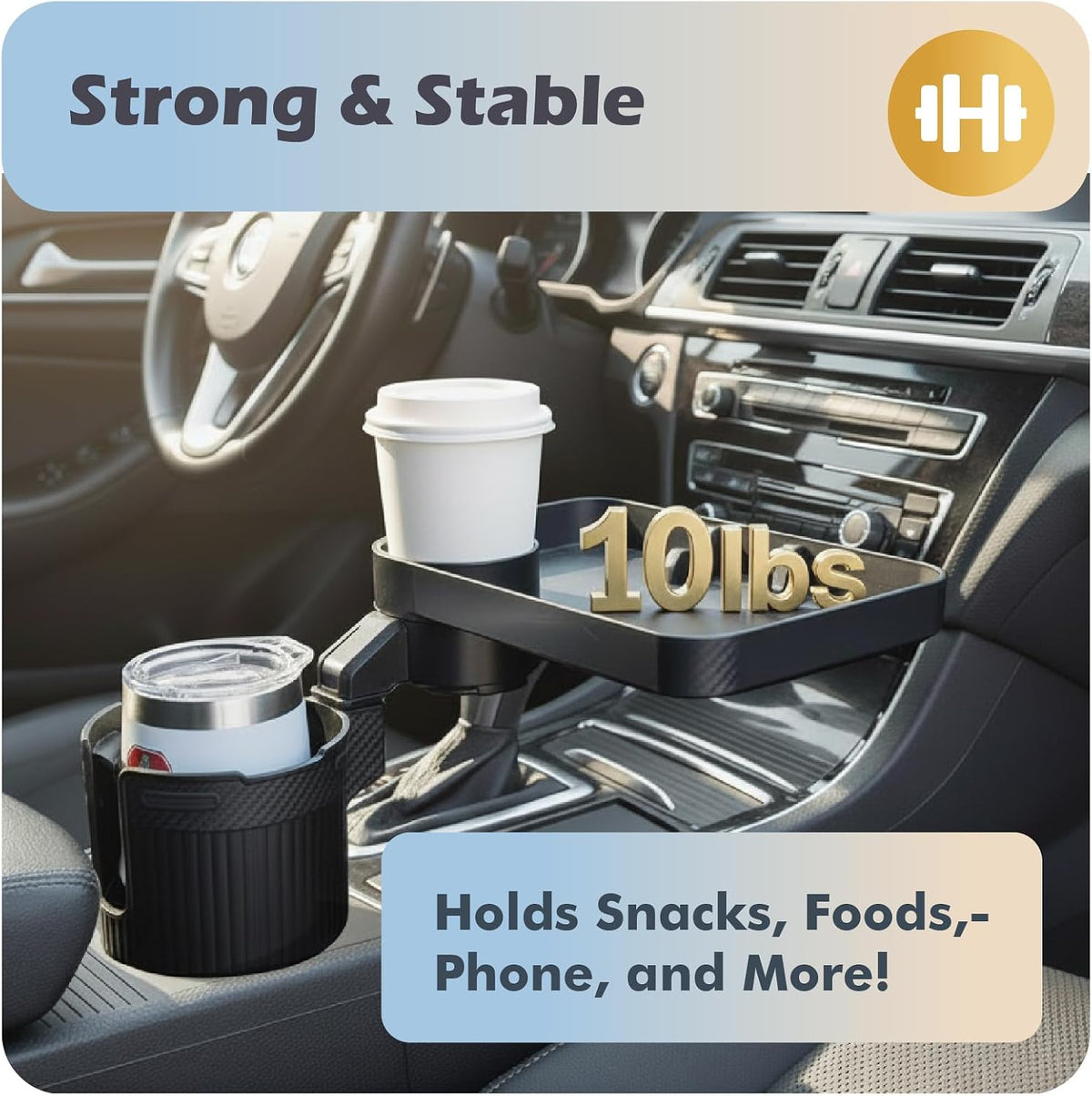 OtterVerz 11 Upgraded Car Cup Holder Tray, 3 in 1 Car Cup Holder Expander Adapter, 360° Rotating Detachable 10.5" Car Food Tray Table for Eating, Road Trip Essentials, Fits Yeti/Hydro Flask 16–46oz