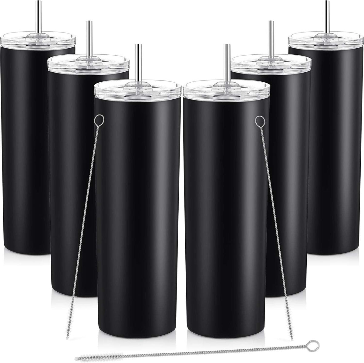 Skiennix 20 oz Stainless Steel Skinny Tumbler - Double-Insulated, Splash-Proof Lid & Straw | Black