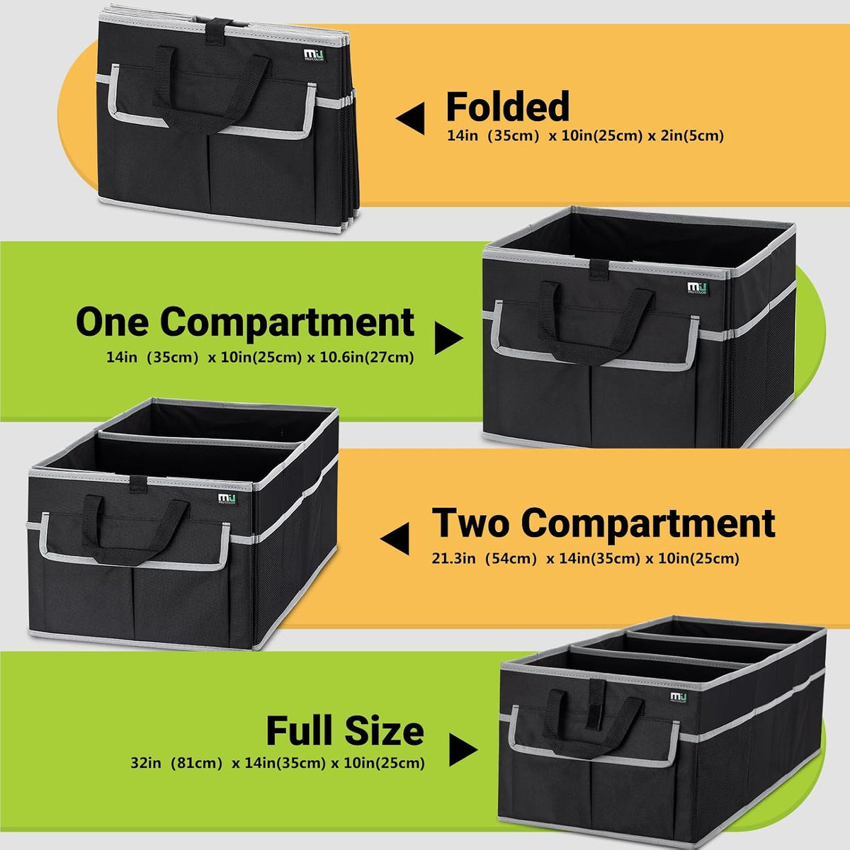 MIU COLOR Trunk Organizer for Car, SUV Trunk Organizer, 12 Pockets, Non-Slip Bottom, Sturdy Oxford Car Organizer for Sedans, Van, Jeep, Grocery, Large 3 Compartments, Black Gray, 32"×13"×10.6"