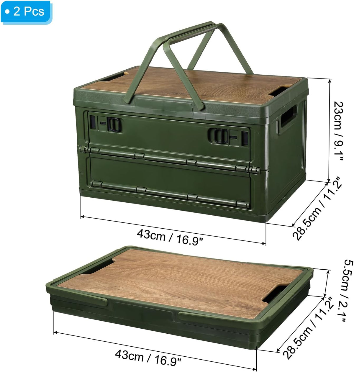 PATIKIL Collapsible Storage Bins with Lids and Handle, 2 Pcs 30L 8Gal Plastic Camping Storage Box Stackable Side Opening Organizer Basket for Car Rv Office Home, Green