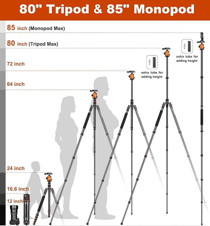 80/85 inches Heavy Duty Tripod for Camera and Phone, DSLR Binoculars Spotting