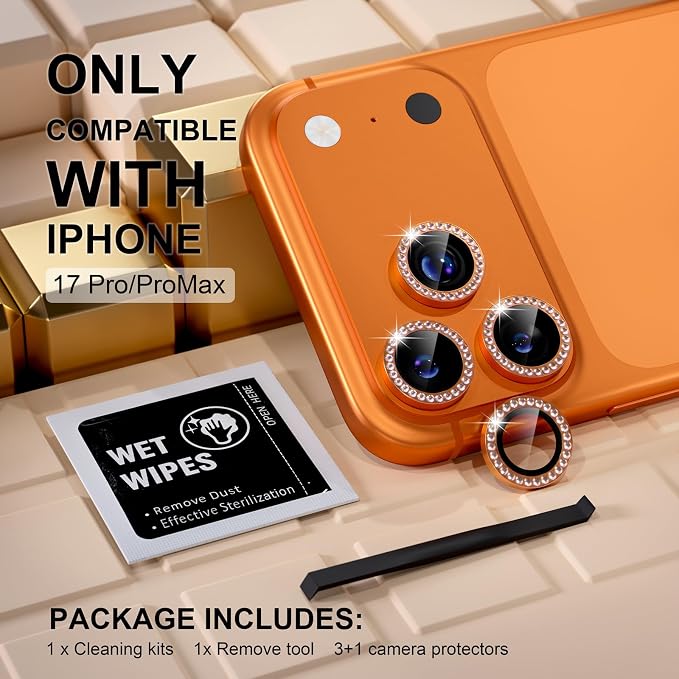Misea Compatible for iPhone 17 Pro/iPhone 17 Pro Max Camera Lens Protector Bling