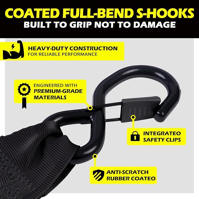 Retractable Ratchet Straps 2" x 10ft, 3,000lb Break Strength, Heavy Duty Easy Release Tie Down for Trucks, Trailers, Motorcycles, ATVs, Secure Cargo Straps