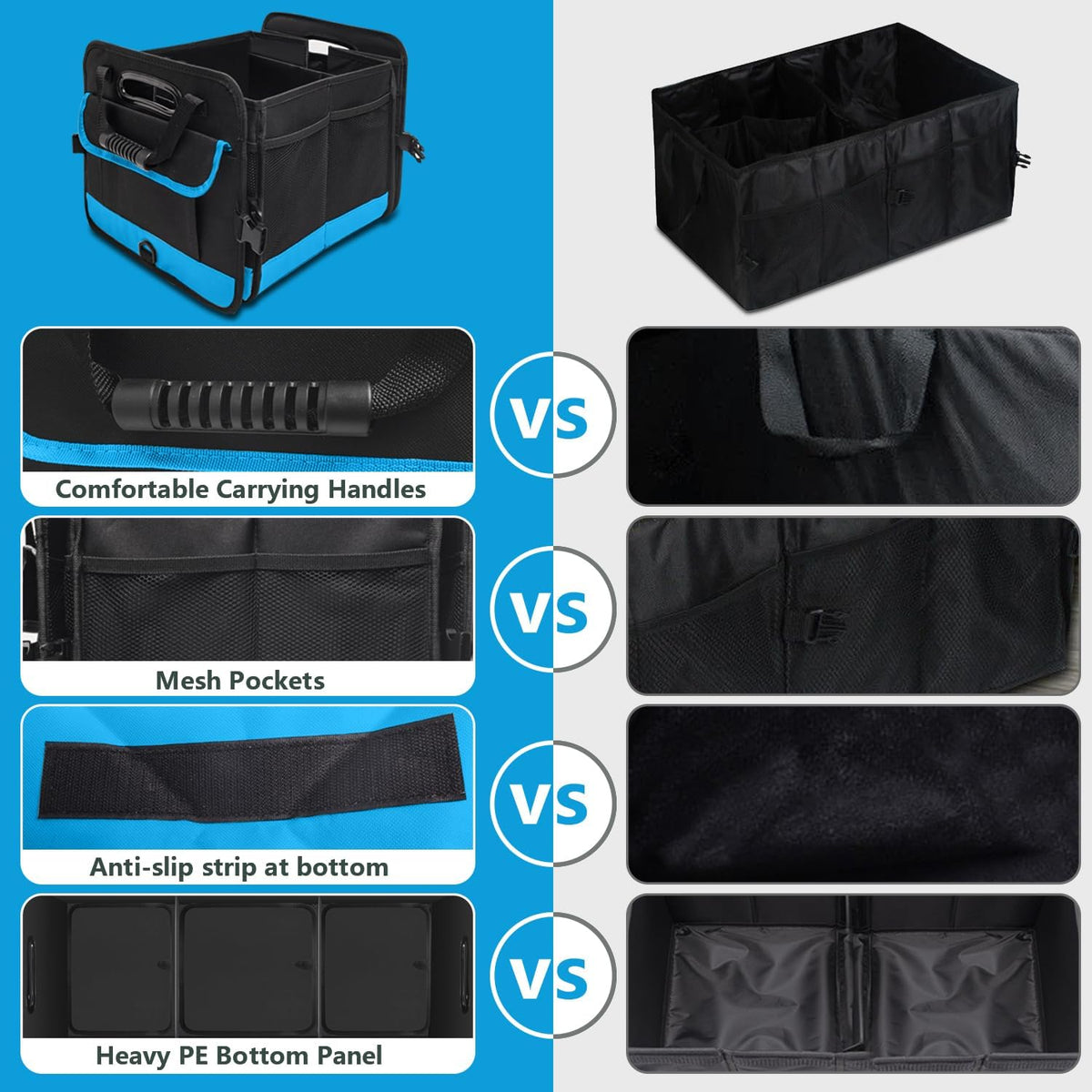 AOPHY Foldable Trunk Organizer for Car SUV Truck 95L | Collapsible storage bin with straps. Waterproof and sturdy. Fits sedans too. Folds flat when not in use. Great for drivers.