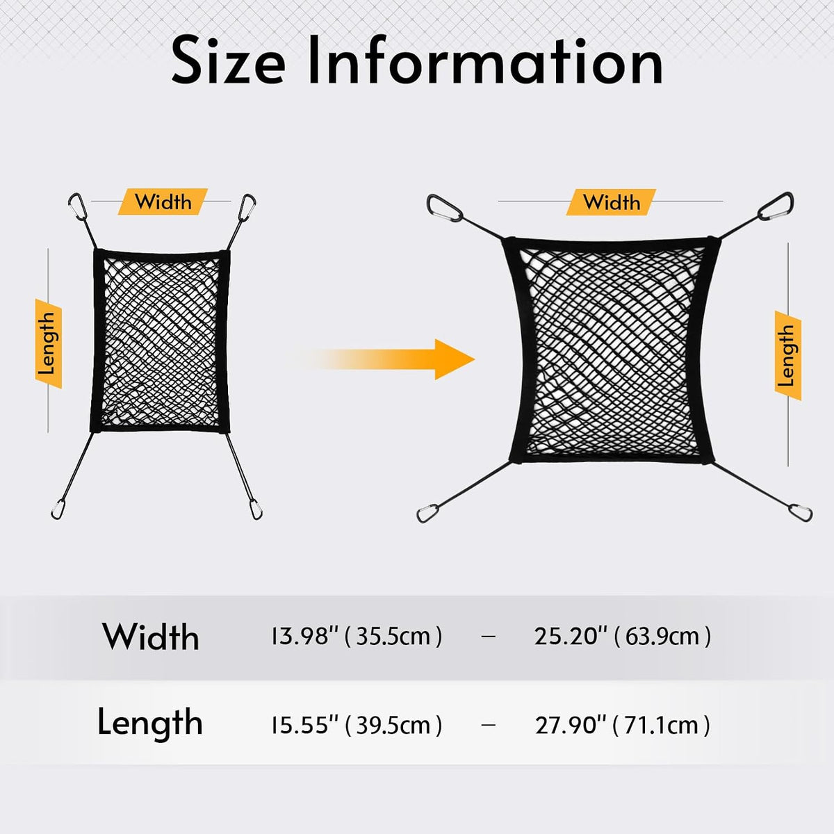 rabbitgoo Dog Car Net Barrier for SUVs, Pet Barrier with Metal Hooks & Stretchable Mesh, Car Divider & Storage Bag, Easy to Install, Drive Safely with Children & Pets, 13.98"×15.55"