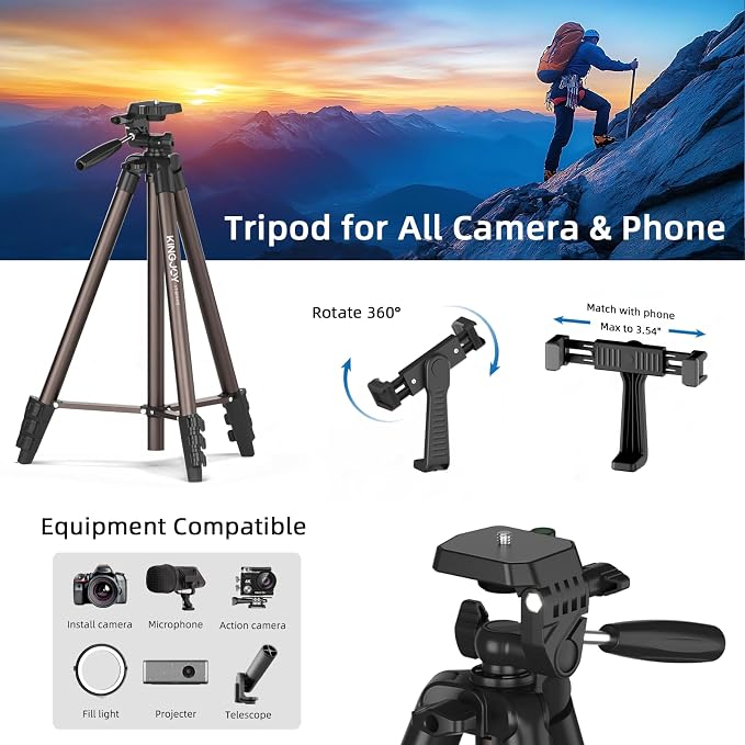 KINGJOY 71" Camera Tripod, Lightweight Travel Tripod