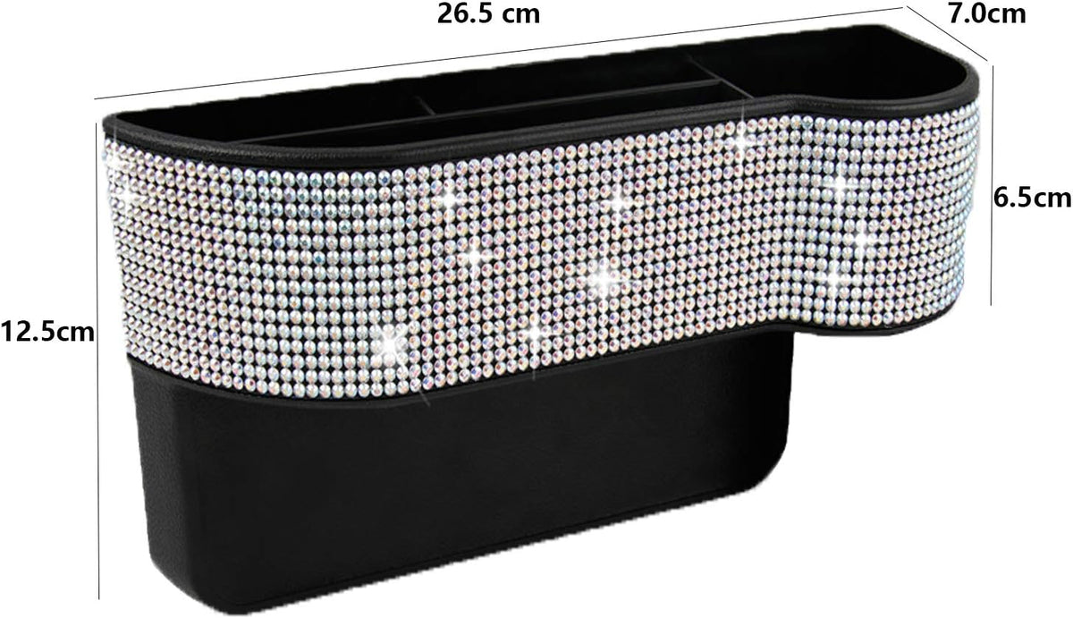 Car Seat Side Drop Organizer, Sparkle Car Seat Gap Filler, Car Seat Console Storage Organizer, Crystal Car Seat Pockets with Cup Holder and Two Charging Ports for Co-Driver.