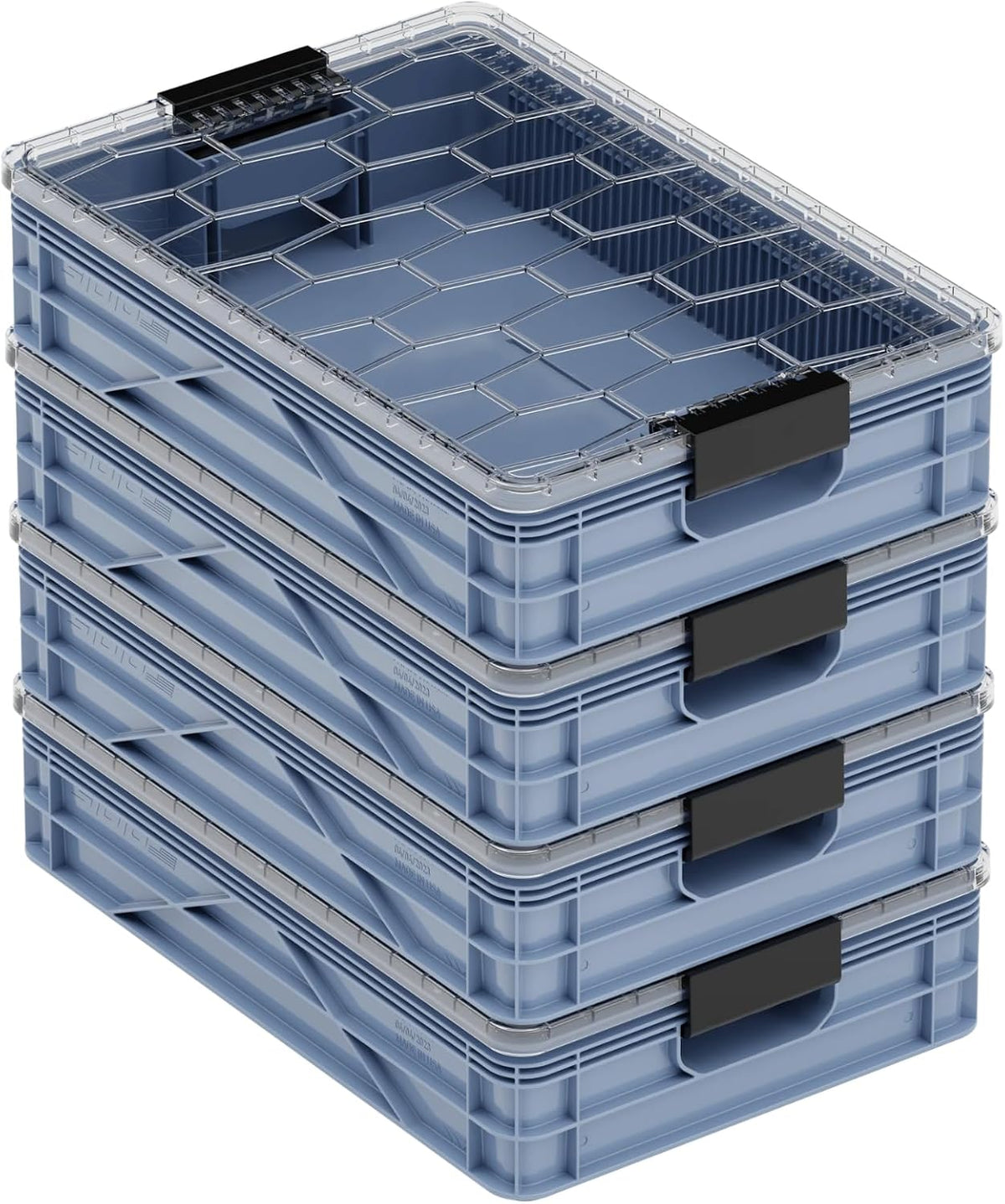 SIDIO Quarter Crate 4-Pack Stackable Storage Bins, Navy Blue