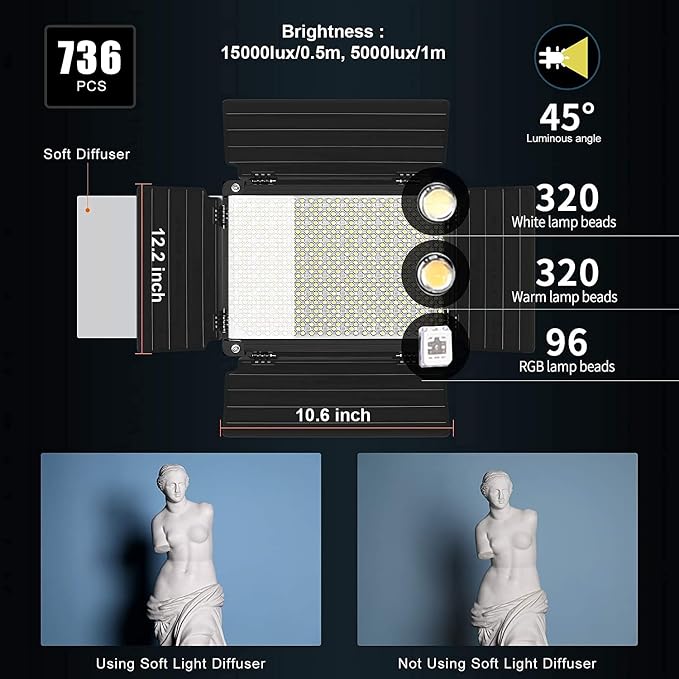 GVM RGB LED Video Light with Bluetooth Control, 360° Full Color 1000D PRO Video