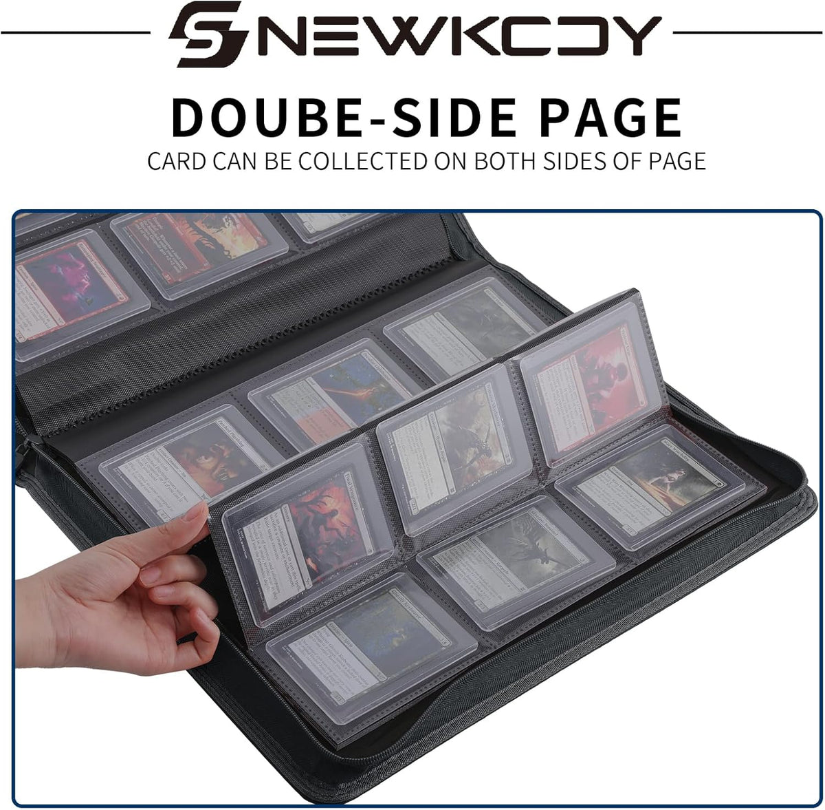 Snekdy Top Loader Binder - 9 Pocket Card Holder with Sleeves for 360 Cards | Black PU Leather