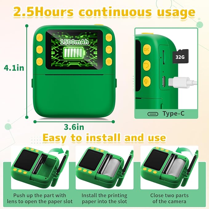 Instant Print Camera for Kids, Christmas Birthday Gifts for Girls Boys