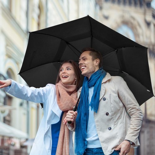 G4Free 62 Inch Umbrella with Telescopic Sleeve Waterproof Large Golf Windproof Rain Umbrellas Non-Drip Oversize Stick Umbrella Heavy Duty Men Transparent Cover（Black）
