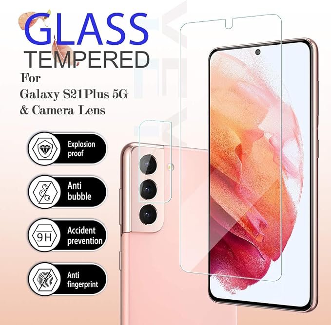 Galaxy S21 Plus HD Clear Tempered Glass Screen Protector + Camera Lens