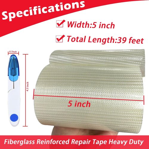 Fiberglass RV Awning Repair Tape Kit - 5 Inch Wide, 39ft Heavy-Duty Waterproof Patch for Tents, Tarps, and Boats