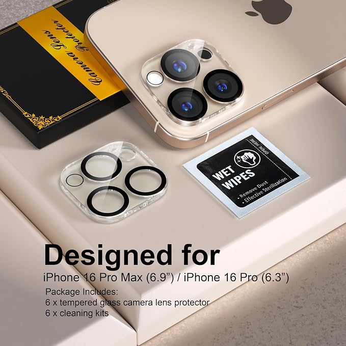 for 6 Pack iPhone 16 Pro/iPhone 16 Pro Max Camera Lens Protector 9H Tempered