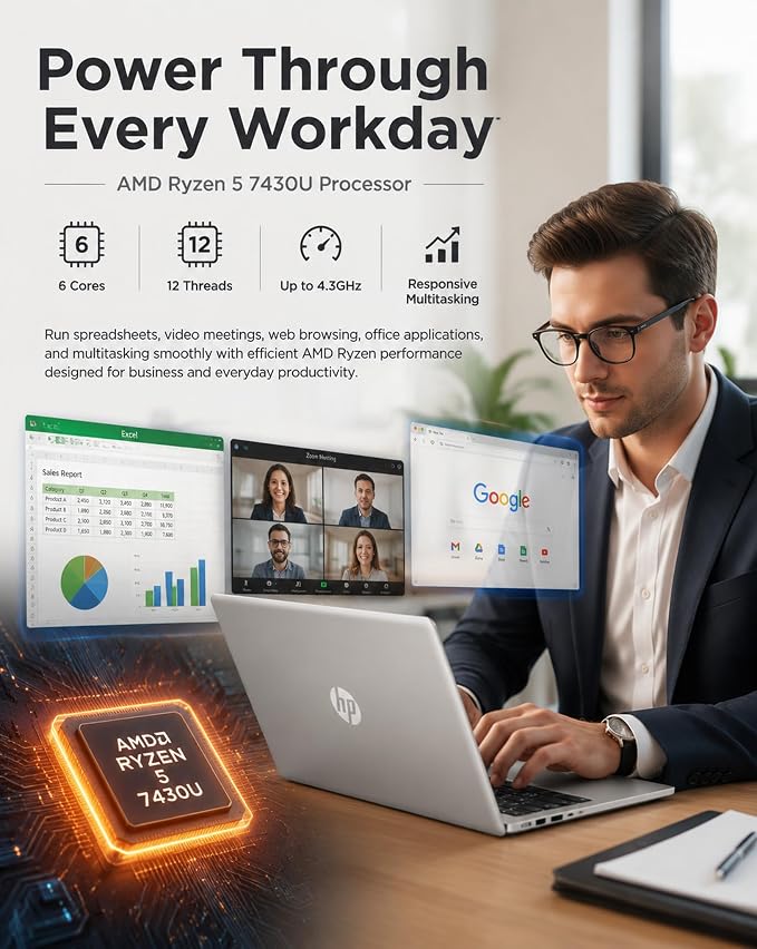HP 17 Inch FHD Laptop Computer for Business & Students 32GB RAM 1TB SSD | AMD Ryzen 5 7430U Processor, 17.3 inch FHD IPS Display, Windows 11 Pro, Copilot AI Key, Fast Charging, Wi-Fi 6