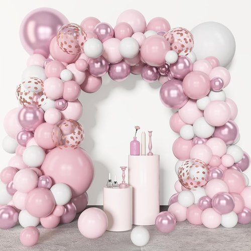 Amandir 153-Piece Pink & White Balloon Arch Garland Kit | Pastel Latex & Metallic Confetti Balloons for Weddings & Parties