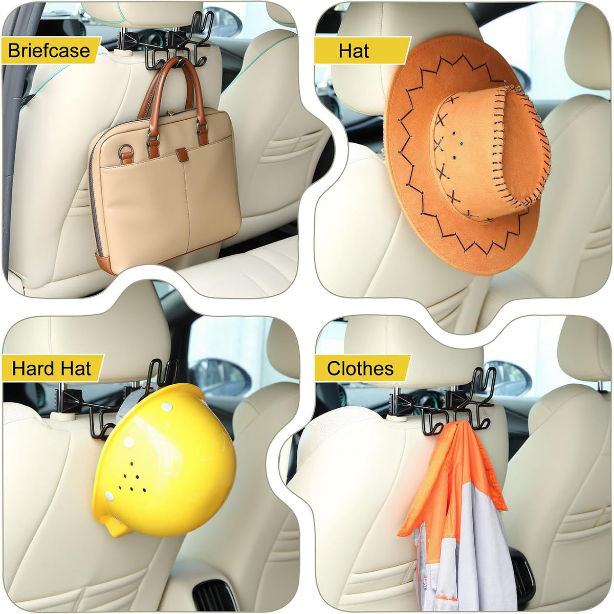 Hard Hat Holder for Truck Car Helmet Organizer, Triple Hooks, Black, 1 Pcs