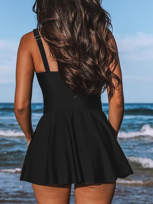 CUPSHE One Piece Swimsuit - Scoop Neck Swimdress with Tie Knot Skirt | Stylish Wide Straps
