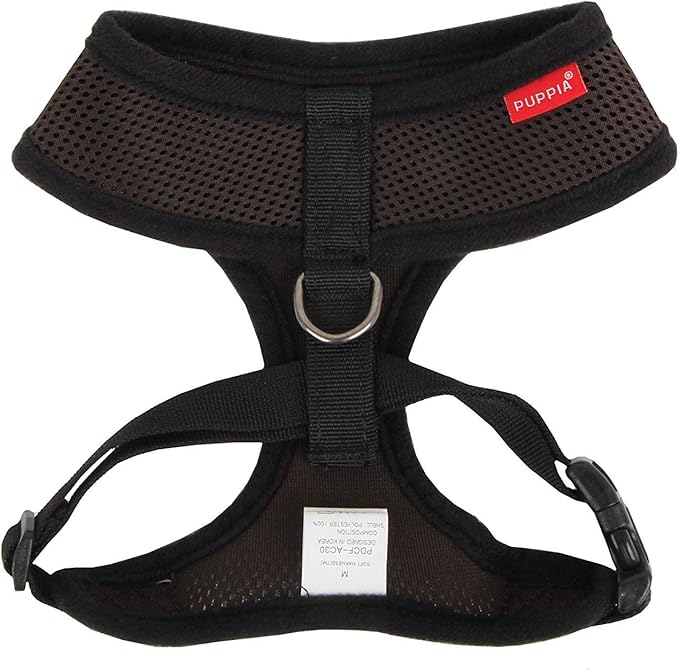Puppia Soft Dog Harness No Choke Over-The-Head Triple Layered Breathable Mesh Adjustable Chest Belt and Quick-Release Buckle, Brown, XX-Large