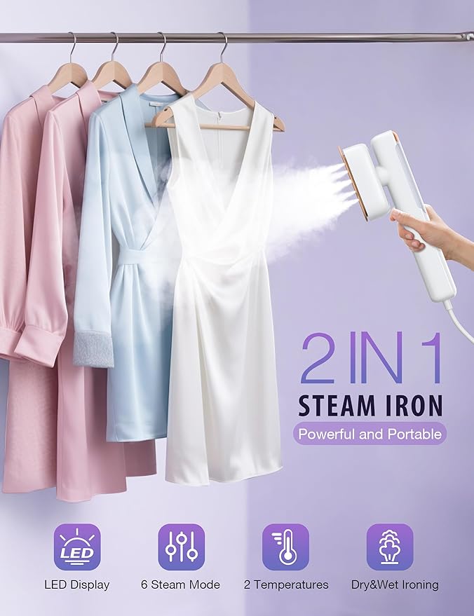 Steamer Iron for Clothes, Portable 2 In 1 Travel Handheld Garment Steamer,20 Minutes of Continuous Steam,100ml Water Tank,Steamer Ironing Gloves,1000W Light Steam Iron for Travel and Home