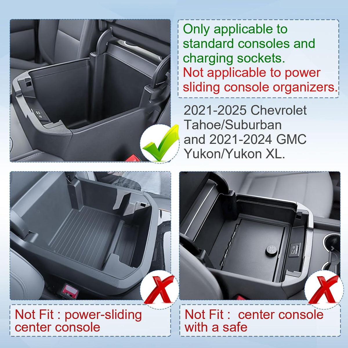 Full Size Center Console Organizer Tray for 2021-2026 Chevy Tahoe/Suburban