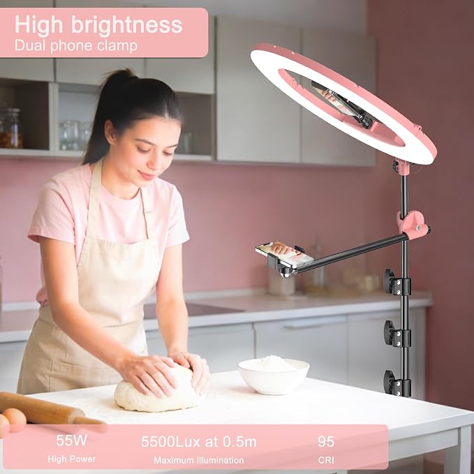 55W18 45cm Ring Light Kit 6700K Dimmable LEDRinglightTripod Stand Dual Phone