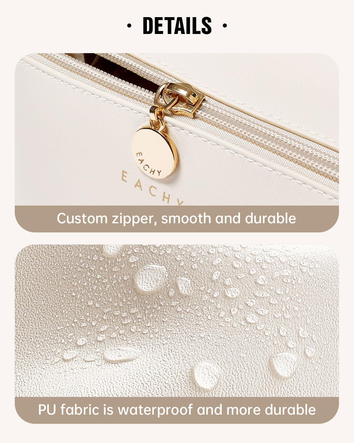 EACHY Travel Makeup Bag for Women, PU Leather Cosmetic Bag, White, Large