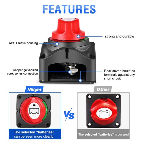 Nilight Heavy Duty Battery Switch - 12V/24V/48V 275A On/Off Power Cut Isolator for Truck, RV, Boat