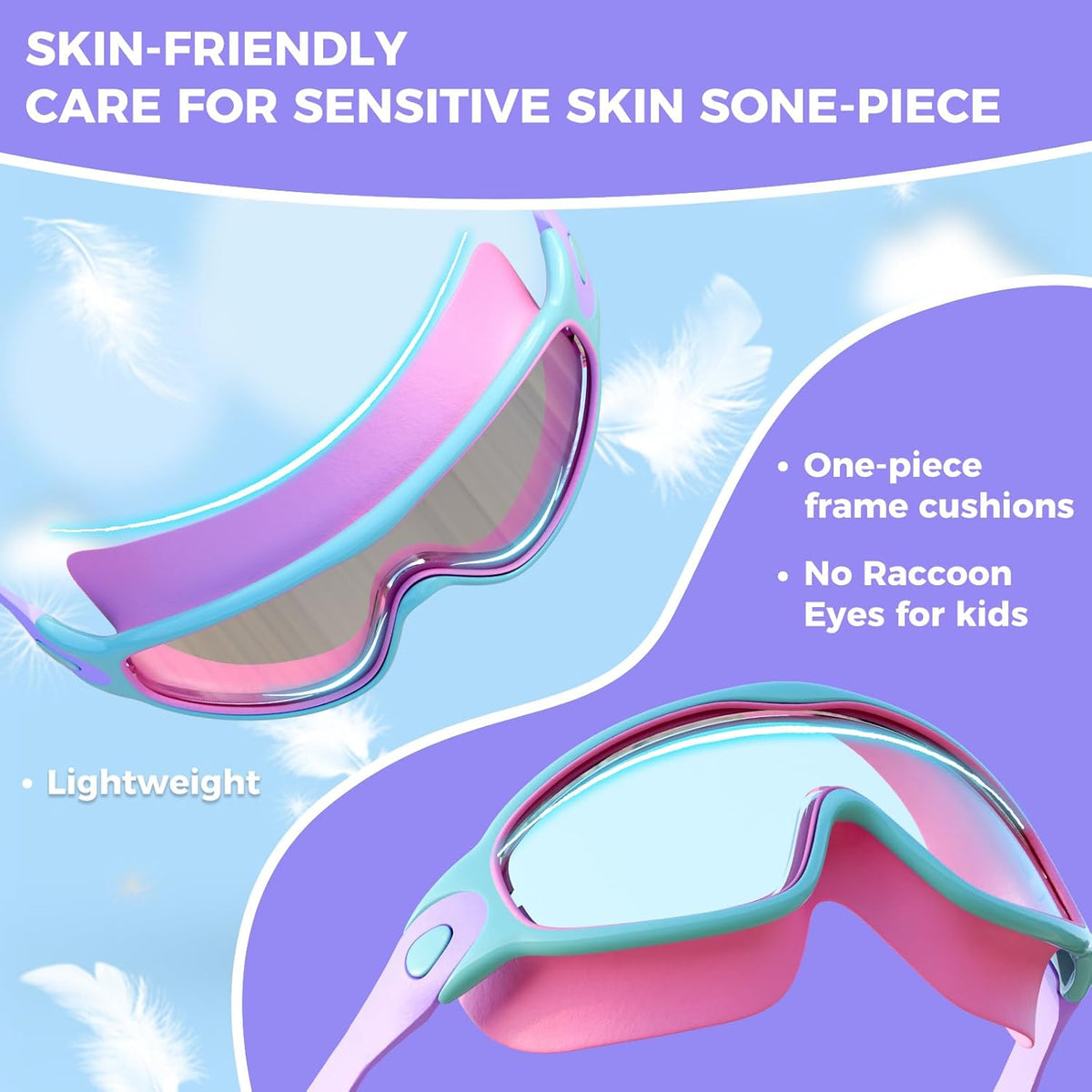 Skiennix Swimming Goggles - Anti-Fog UV Protection with Earplugs | Large Frame for Kids 4-12