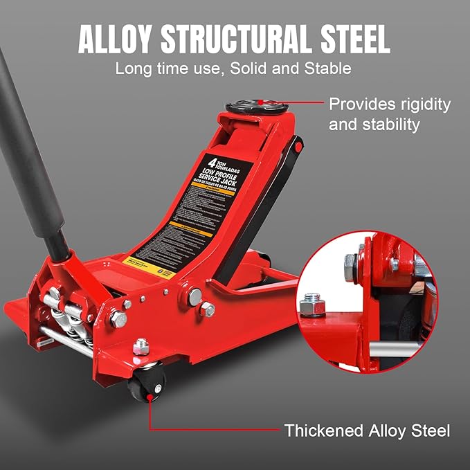 Big RED Hydraulic Low Profile Service/Floor Jack with Dual Piston Quick Lift Pump, 4 Ton (8,000 lb.) Capacity