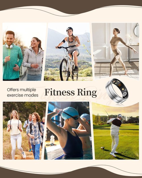 Fvtga Smart Health Ring - Fitness Tracker with Heart Rate & Sleep Monitoring | IP68 Waterproof, Silver, Size 8
