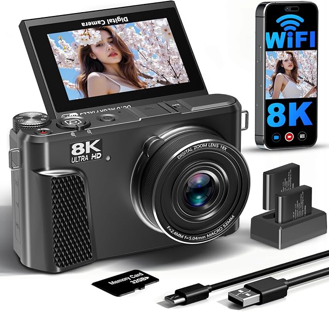 8K Digital Camera for Photography, 88MP HD WiFi Vlogging Camera for YouTube