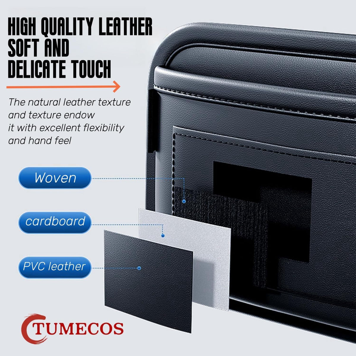 Tumecos Car Storage Bag, Leather Small Debris Organizer ,Hanging Cell Phone Mobile Paste Type Bag for Stowing Tidy, Universal Accessories（BlackA-1pcs）