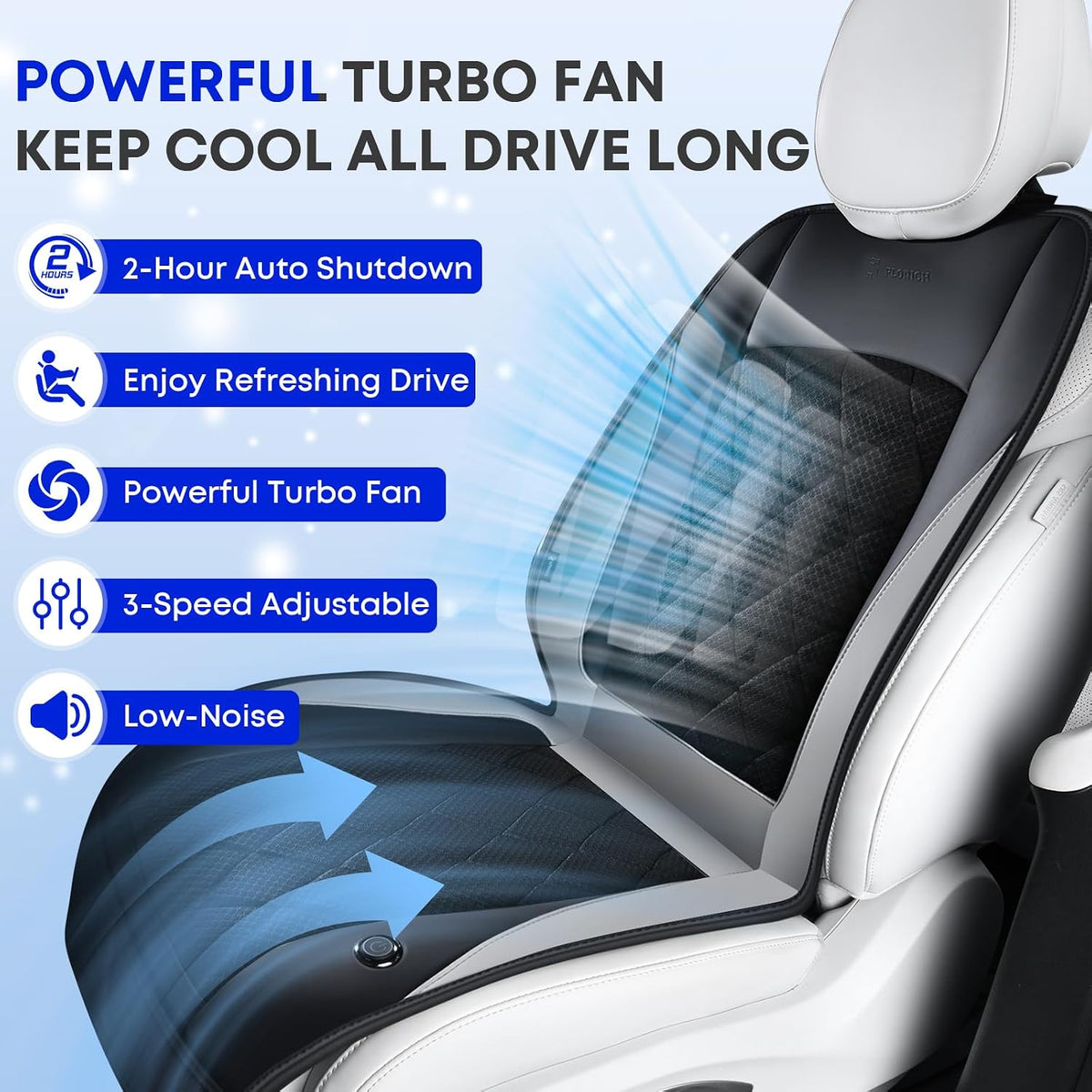 FLORICH Cooling Car Seat Cover, Ventilated Seat Cushion Cooling Car Seat Pad for Summer Driving with Powerful Turbo Fans Universal Fit for Car SUV Truck Van-Light Grey