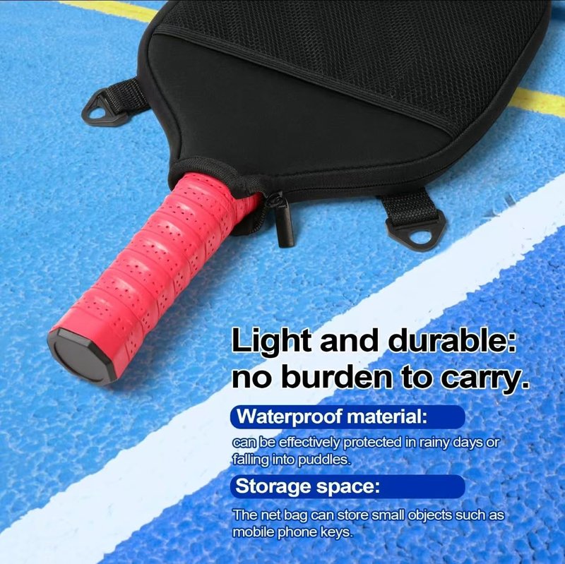 YJGH Water Resistant Pickleball Paddle Cover & Protective Carry Case w/Pockets, Adjustable Crossbody Strap, Ball Holder & Fence Hook - Fits Standard & Extended Paddles - Gifts for Men Women