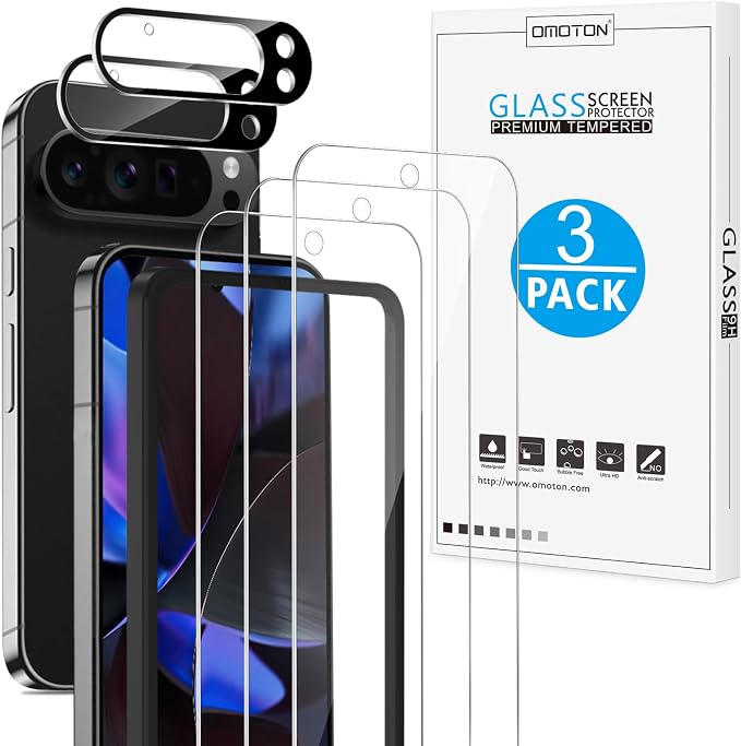 OMOTON 3+2 Pack for Google Pixel 9 Pro XL Screen Protector 6.8 Inch, 3 Tempered
