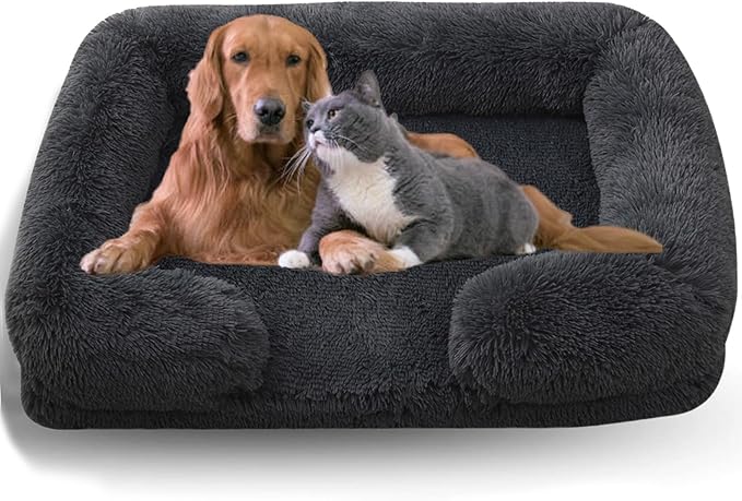 Dog Beds Medium Large Size Dog, Calming Dog Bed with Removable Washable Cover, Waterproof Lining and Nonskid Bottom(Dark Gray,S)