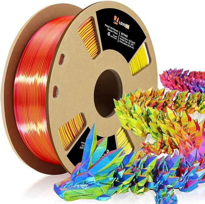 LOVOON 3D Tri-Colors PLA Printer Filament 1.75mm, Silk PLA Red Yellow Blue
