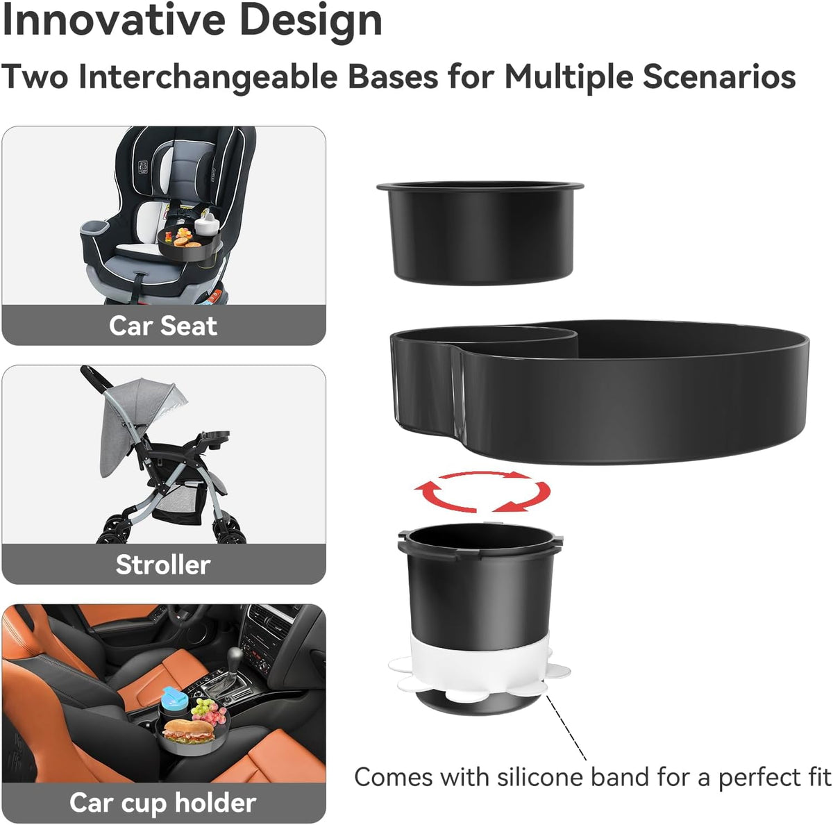 Car Seat Cup Holder Snack Tray Black, Toddler Travel & Road Trip Essentials Accessory for Mess-Free Snacking in the Car,Travel Tray for Kids Car Seat