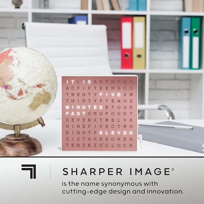 Sharper Image LED Word Digital Clock, Rose Gold Finish, Light-Up Desk & Wall
