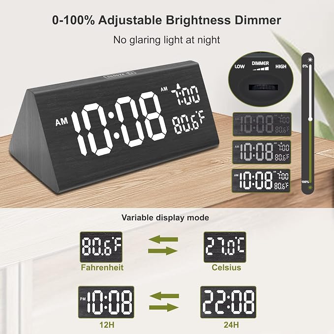 DreamSky Wooden Digital Alarm Clock