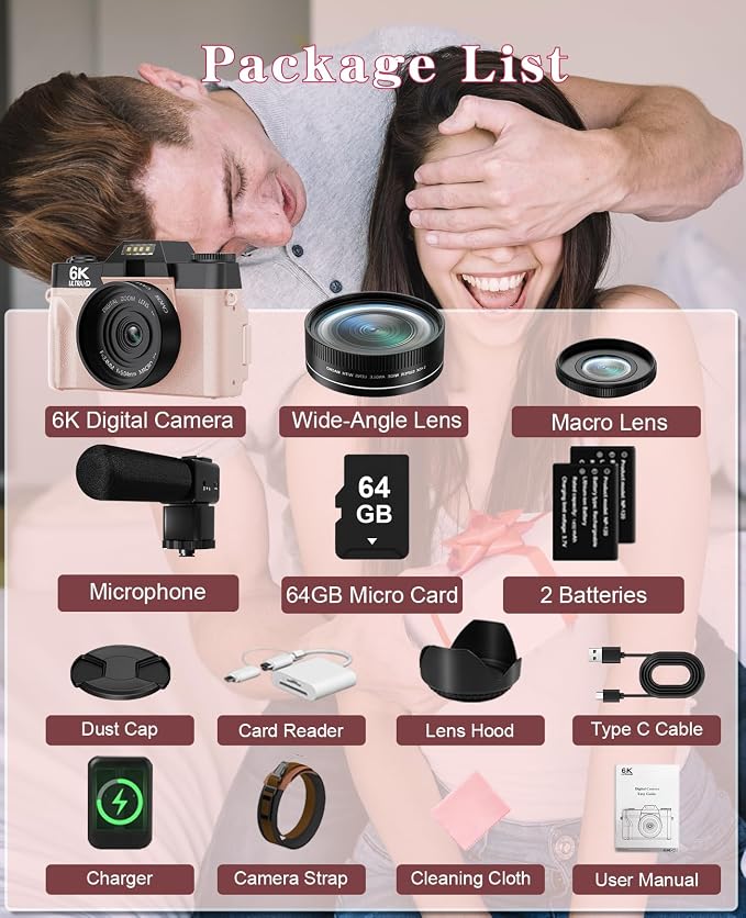 FLATIC Cameras for Photography, 6K 64MP Digital Camera